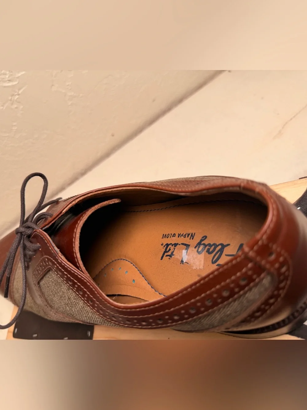 Classic Brown Leather and Olive Fabric Cap-Toe Derby